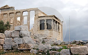 Caryatid porch of the Erechtheion, Temple of Athena Polias, on the north side of the Acropolis, Athens, Greece