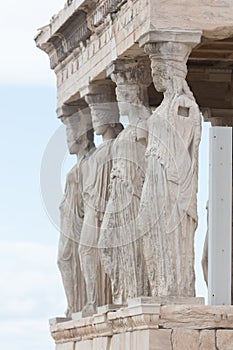 The caryatid statues on the porch of the Erechtheion at the Acropolis in Athens