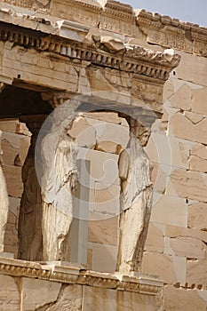 Caryatides of Erechtheion, Acropolis in Athens, Greece.