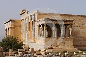 Caryatides of Erechtheion at Acropolis in Athens, Greece.