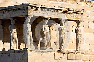 The Caryatides, female statues in the Acropolis of Athens Greece