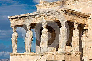 The Caryatides, female statues in the Acropolis of Athens Greece