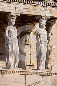 The Caryatides, female statues in the Acropolis of Athens Greece