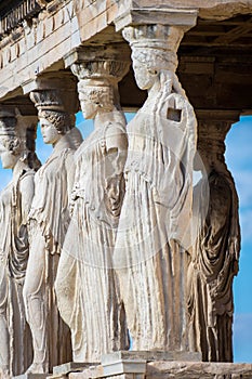 The Caryatides, female statues in the Acropolis of Athens Greece