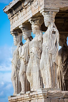 The Caryatides, female statues in the Acropolis of Athens Greece