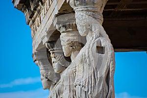 The Caryatides, female statues in the Acropolis of Athens Greece