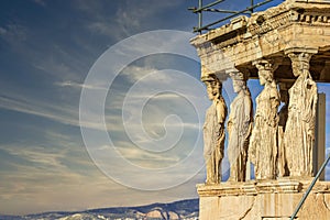 The Caryatids of the Erechteion temple of the Acropolis in Athens, Greece