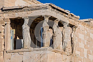 The Caryatids of the Erechtheion in Acropolis Athens Greece