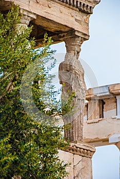 Caryatids in the Erechtheion temple on Parthenon, Athens Greece