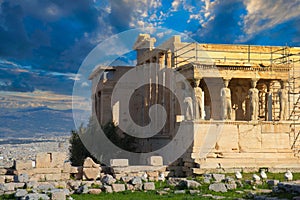 Caryatids at Erechtheum of Parthenon in Athens Greece
