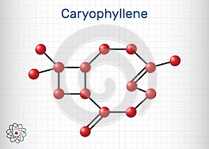 Caryophyllene, beta-Caryophyllene, C15H24 molecule. It is natural bicyclic sesquiterpene that is a constituent of many essential