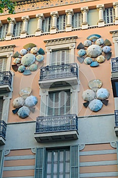 Casa Bruno Cuadros called Umbrella house al La Rambla street in Barcelona, Spain