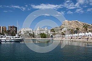 Casa Carbonell of Alicante with people on public square in front, Spain