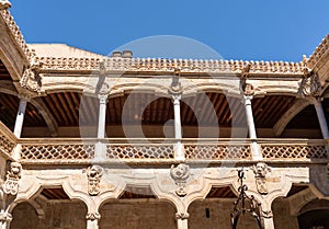 Casa de la Conchas and its carved balconies in Salamanca Spain