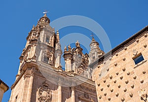 Casa de la Conchas and Le Clericia church in Salamanca Spain