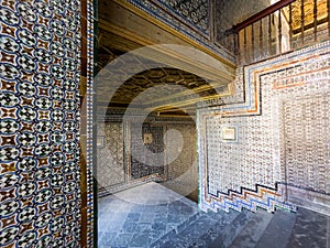 Casa de Pilatos staircase with ingredible old azulejos tille geometric pattern - real masterpiece of Italian Renaissance, Seville