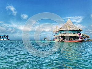 Casa en el agua en el archipielago de San Bernardo en el Caribe colombiano. Sucre, Colombia. photo