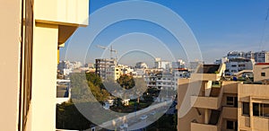 CASABLANCA, MOROCCO - JUNE 31, 2020: Cityscape and blue sky