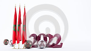 Casablanca, morocco, october 21, 2022, Soccer ball with the flag of morocco and 2022 text on white background, tournament design c