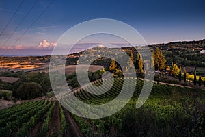 Casale Marittimo, Tuscany, Italy, view from the vineyard on sept photo