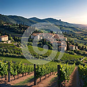 Casale Marittimo village has vineyards and a countryside landscape. photo