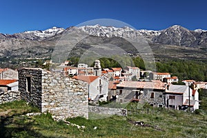 Casamaccioli village and Monte Cinto Massif in Corsica photo