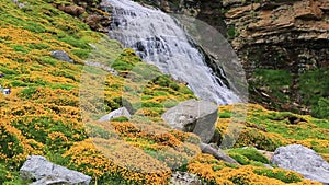 Cascada Cola de Caballo waterfall under Monte Perdido at Ordesa Valley Aragon Huesca Pyrenees of Spain