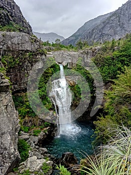 Cascada de las Animas: waterfall in Central Chile. Andes mountains. linares