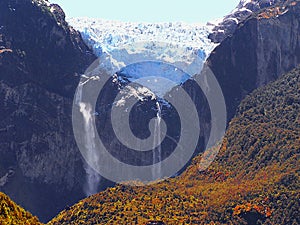 Ventisquero Colgante - the hanging glacier in Queulat National park, Chile photo