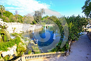 Cascada at Parc de la Ciutadella. Triumphal Arch with Waterfall and Fountain. Barcelona. Spain