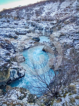 Frozen waterfalls in Iceland photo