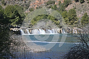 Lengua lake waterfalls. Lagunas de Ruidera Nature Reserve, Ciudad Real province, Castilla La Mancha, Spain photo
