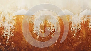 A cascade of ambercolored beer topped with frothy white foam cascades down this abstract background a nod to the central