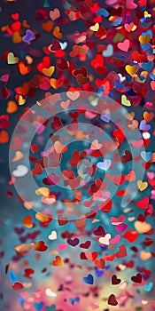 cascade of confetti hearts gracefully falling