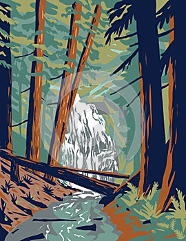 Cascade Falls in Moran State Park on Orcas Island Washington State WPA Poster Art photo