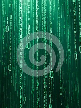 Digital Binary Code Falling in Vertical Lines with Green Glow data technology