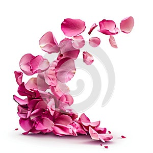 Cascade of Pink Rose Petals on White Backdrop. Generative ai