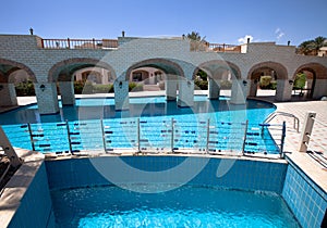 Cascade pool with blue water at the hotel in Egypt