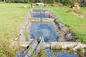 A cascade of reservoirs for fish. Fish, trout farm.