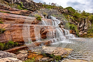 Cascade and a river, Biribiri environmental reserve, Diamantina, Minas Gerais, Brazil