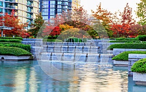 Cascade of the silky water in Downtown of Vancouver, Canada. photo