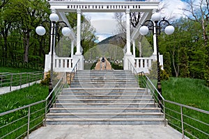 Cascade staircase and resort park in Zheleznovodsk, Russia - May 1, 2021
