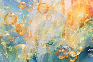 cascade of translucent bubbles floating in the air, capturing the essence of playfulness and joy