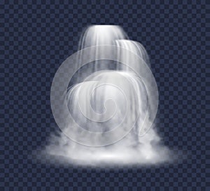 Cascade waterfall isolated. Nature fluid splash and drop. Falling river or mountain fall