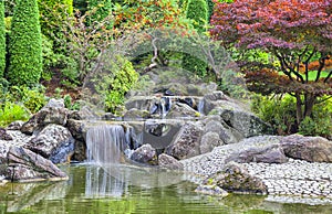 Cascade waterfall in Japanese garden in Bonn photo