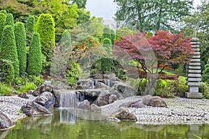 Cascade waterfall in Japanese garden in Bonn photo