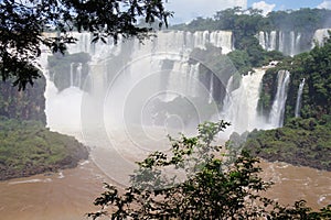 A cascade of waterfalls on the Iguazu river in the national Park of Argentina in South America