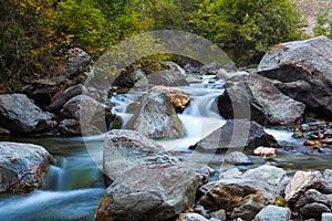 Cascade waterfalls of the mountain river