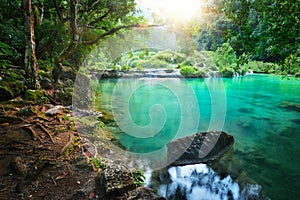 Cascades National Park in Guatemala Semuc Champey at sunset. photo