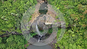 Cascades of waterfalls Tamarin island of Mauritius. Aerial view. Seven cascades of Tamarin waterfalls. View of nature